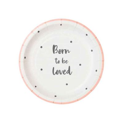 China Paper born to be loved pink dishes for sale