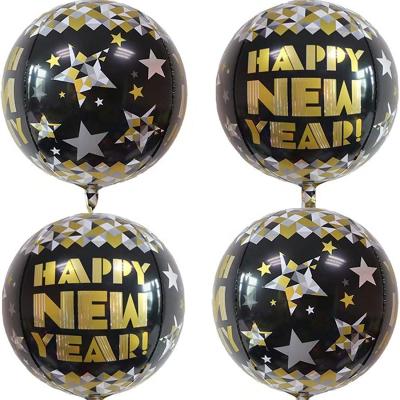 China Happy New Year FOIL Balloons, 4 Packs 22 Inch Round Hangable Sphere Balloon Foil Mylar Foil Balloons for New Year's Eve Party Deco for sale