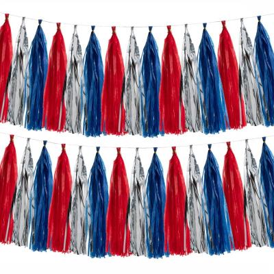 China Tissue paper+foil red royal blue and silver tissue paper tassel party banner garland for Independence Day 4th of July National Party for sale