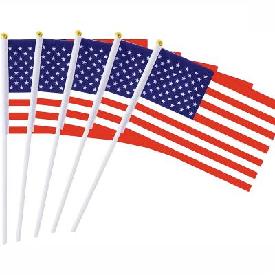 China PE Small Mini Flag USA USA National Country Flags of 12 Packs American Flag Stick Hand Held Round Flag Cover, Party Decorations for sale