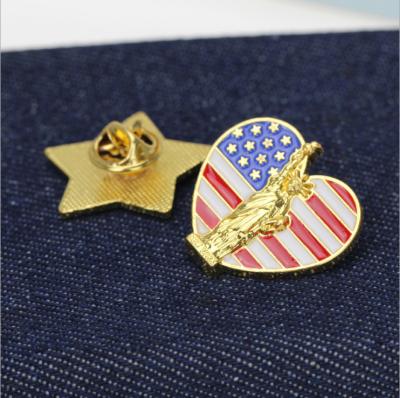 China New love iron tower pin United States flag pin jewelry personality drip oil creative building goddess for sale