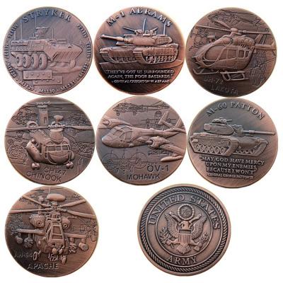 China Custom USA Aircraft Tank Coin Challenge Antique Copper Embossed Commemorative Coin for sale