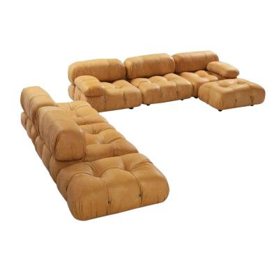 China Modular camaleonda tan color leather sofa modular with 5 singer chairs with 2 small footstool for sale