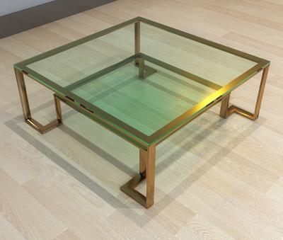 China Convertible Gold Stainless Steel Coffee Table Tempered Glass Top for sale