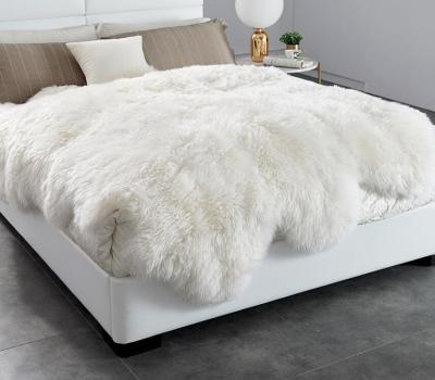 China Stain Resistant Real Australia Sheep Fur Skin / Long Hair Sheep Plate Blanket For Bed for sale