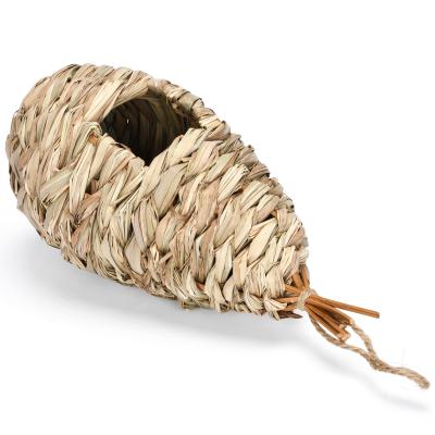 China Handmade Hanging Stocked Straw Bird Nest Cage House Grass Bird Hut Hatching Breeding Cave Decor Bird Cage For Indoor Outdoor Garden for sale