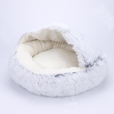 China Stored Dogs and Cats Luxury Faux Fur Plush Cat Bed Cave House Kennel Winter Sleep Plush Warm Washable Tent Bag Fluffy and Comfortable for sale