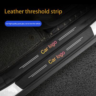 China Trim Leather 4 Pcs Car Sticker Door Decoration Modified Custom Logo Leather Threshold Strip Protective Decoration Accessories for sale