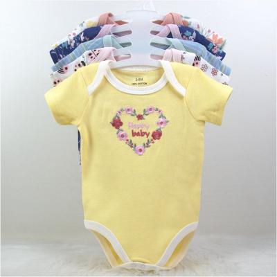 China 100% Cotton Newborn Baby 5 Bodysuits Summer Wear Short Sleeve Tops Invest Baby Romper Random Shipping for sale