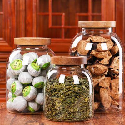 China Freshness Preservation Borosilicate Kitchen Glass Food Jar Set Storage Jar Bottle Kitchen Glass Food Container With Bamboo Wooden Lid for sale