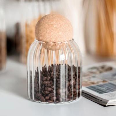 China Best Selling Kitchen Clear Food Freshness Customer Size Borosilicate Glass Jar Set With Cork Ball Stopper Lid Storage Bottles Wooden Jars for sale