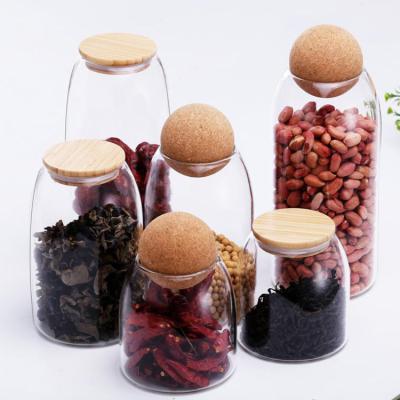 China Freshness Preservation High Borosilicate Air Tight Glass Jars With Cork Wood Lid Food Storage Containers Spice Jar Household Glass Jar for sale