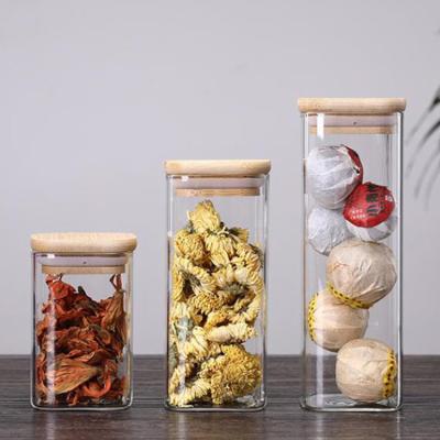 China Freshness Preservation OEM Kitchen Seasoning Food Storage Jar Airtight Glass Container With Lid Kitchen Dried Fruit Cereal Storage Bamboo Jars for sale