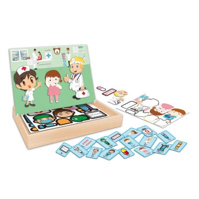 China New Arrival Eco-friendly Doctor Toys Wooden Box Magnetic Puzzle Toy Kid Drawing DIY Matching 3D Jigsaw Jigsaw Board Game Educational Toys for sale