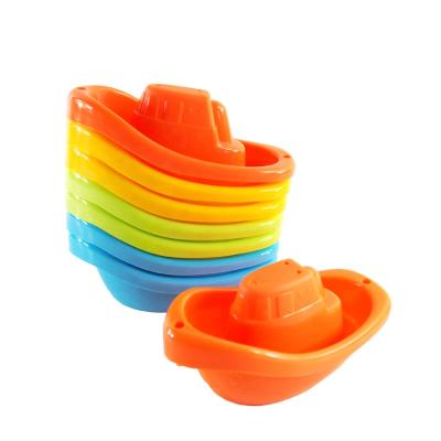 China New Baby Bathroom Ware Floating Boat Baby Toy Colorful Eco-Friendly Water Material Stacking Cup Bath Toy Boat For Kids Stack Toys Bathing Play for sale