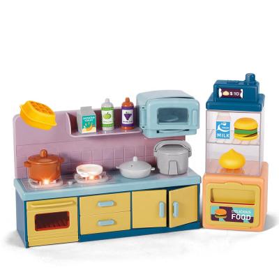 China Mini Eco-friendly DIY Simulation Kitchen Set for Pretend Play Food Play House Electric Cooking Toys for Kids Kitchen Toys Set with Light Sound for sale