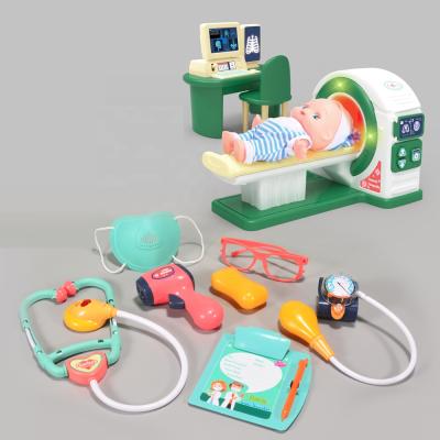 China Eco-friendly Material 11 Piece Educational CT Scan Machine Hospital Play Doctor Set Toy With Computer Monitor For Children for sale