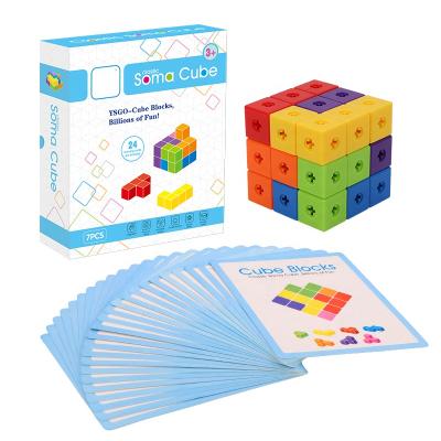 China Eco-friendly DIY Kids Learning Toys Plastic Square Cube Building Blocks with 24pcs Cards for Children Intellectual Toys for sale