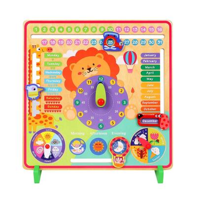 China 7 eco-friendly materials in 1 kids montessori educational toys my first calendar wooden learning clock for toddlers for sale