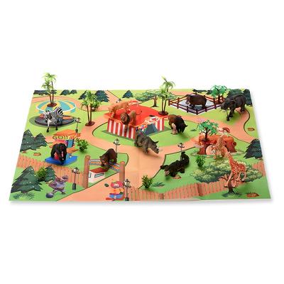 China 100% BPA Free Realistic Plastic Jungle Zoo Animals Wild Toys Figure With Activity Play Mat For Kids for sale