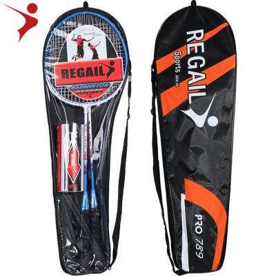 China Playing 2 pcs badminton shuttlecoke and 3 noise Regail badminton rackets racket pipe shaped badminton racquet steel for sale