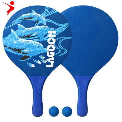 China Poplar Wood Classic Beach Tennis Paddle Game Set Beach Wooden Racket (2 Balls, 2 Thick Water Resistant Wooden Rackets, 1 Reusable Mesh Bag) for sale