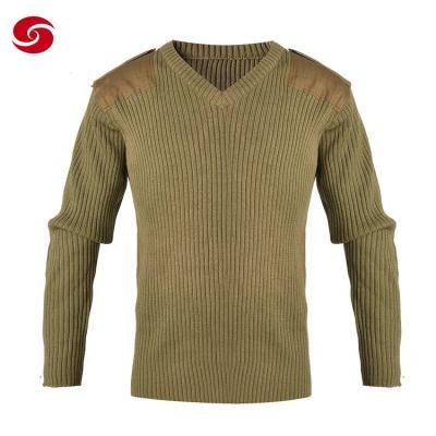 China                                  Military Green Men Pullover 50 Wool V-Neck Sweater              for sale