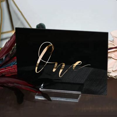 China Wedding decoration fashion black acrylic wedding table sign holder with base for sale