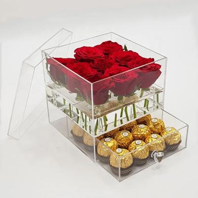 China Store & Wedding& Luxury Custom Acrylic Gift Flower Rose Box With Drawers for sale