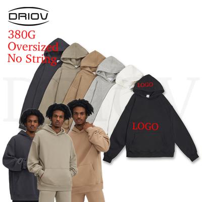 China OEM high quality stringless custom logo men hoodie white cotton Anti-wrinkle heavy weight 380g hoodie for sale