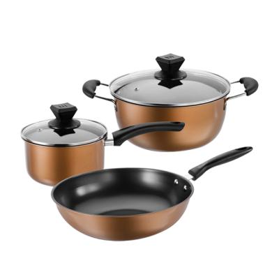 China Iron Cookware Sustainable Luxury Gold Pan Cookware Sets India Cooking Pots and Pans for sale