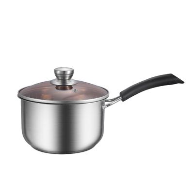 China Stocked Kitchen 18cm Stainless Steel Saucepan Milk Boiling Pot Cooking Saucepan Soup Milk Pot With Glass Lid for sale