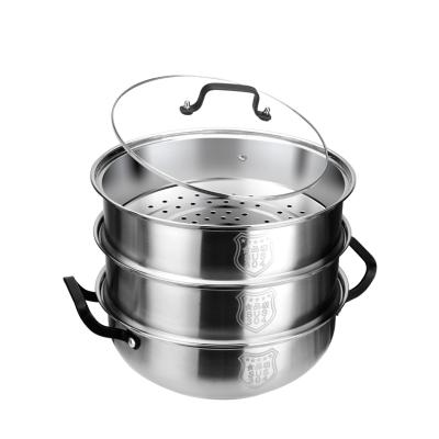 China Sustainable Steaming Pot Stainless Steel Steamer Pot Multi-Layers Hot Pot With Glass Lid for sale