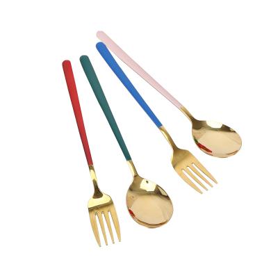 China Stocked Colorful Stainless Steel Flatware Spoon And Fork Set Stainless Cutlery Set Durable And Easy Clean for sale