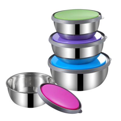 China Reusable Colorful Stainless Steel Salad Mixing Bowls With Nesting Lids Salad Basin Bowls For Home Kitchen for sale