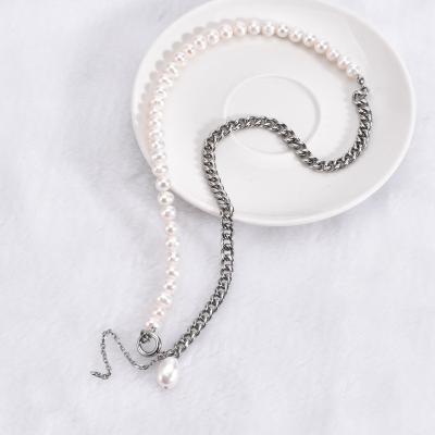 China Latest Design Silver Chain Stainless Steel Real Freshwater Religious Pearl Choker Pearl Necklaces for sale