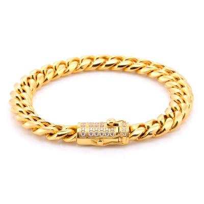 China Luxury Hiphop Jewelry Gold Plated Hip Hop Mens Cuban Chain Bracelet CZ Miami Cubic Zircon Cuban Chain for sale