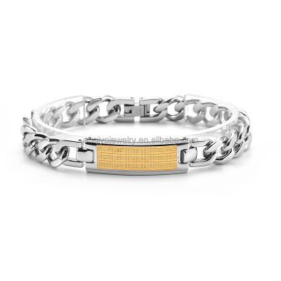 China High Polish Outdoor Hot Sale Stainless Steel Curb Chain Bracelet With Gold Map Bending Mark for sale