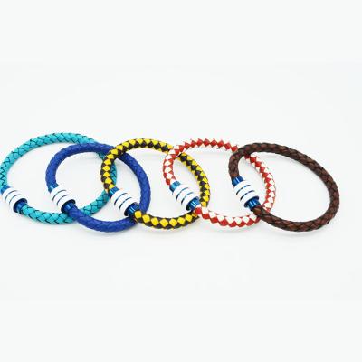 China New Arrival Punk High Quality Genuine Wrap Braided Leather Bracelet With Magnetic Clasp for sale