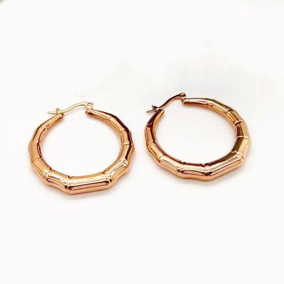 China Trendy Fashion Gold Stainless Steel Circle Hoop Earrings Bamboo Women Hit Chunky Hop Jewelry Earrings for sale