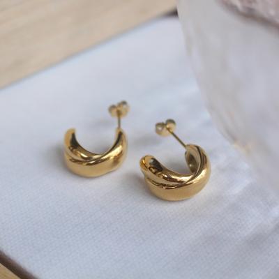 China Fashion Hot Selling 18K Gold Plated Stainless Steel X Shaped Chunky Thick Gold Earrings for sale