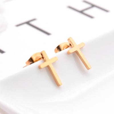 China Manufacturer Wholesale Stainless Steel Cute Cross Stud Earrings For Women Men for sale