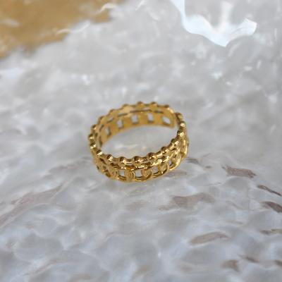 China Hiphop Design Minimalist Chain Link Rings 18K Gold Plated Women Finger Jewelry Chain Stacking Ring for sale