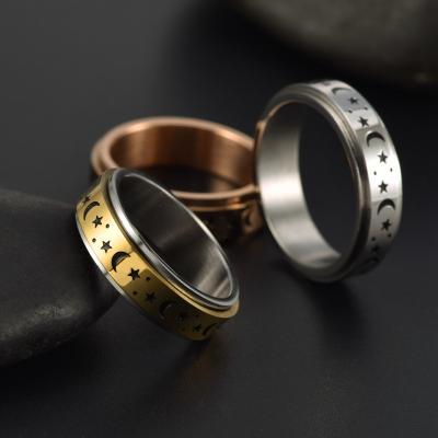 China Religious Titanium Rings Stainless Steel Spinner Moon and Star Restless Person Ring Stress Relieving Anxiety Rings for sale