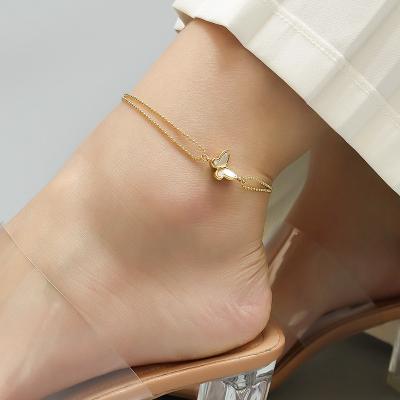 China TRENDY Women Gold Plated Non Tarnish Titanium Steel Shell Butterfly Charm Anklets Foot Jewelry White Sea Best Gifts For Girls for sale