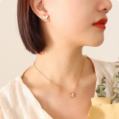 China White Sea Shell Butterfly Necklace Gold Plated Earring Lead Free Nickel Free Stainless Steel Jewelry Set For Women for sale