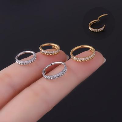 China New 316L Stainless Steel Clip On Nose Jewelry Punk Goth Circle Earrings Piercing Zircon Beads Septum Ring For Women for sale