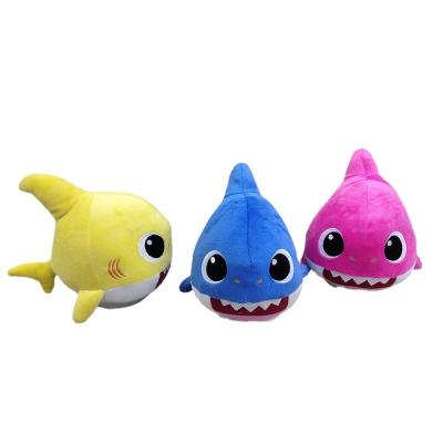 China Plush Music Sound Singing Shark Plush Toy Electric Light Shark Stuffed Baby Rotating Current Recording Toy for sale