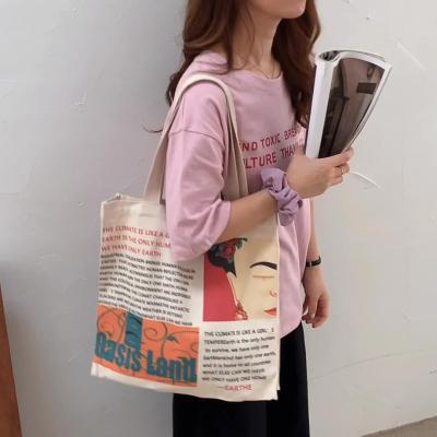 China Reusable Promotional Custom Eco-Friendly Ladies Logo Large Capacity Cartoon Graffiti Tote Cotton Canvas Female Korean Bag for sale