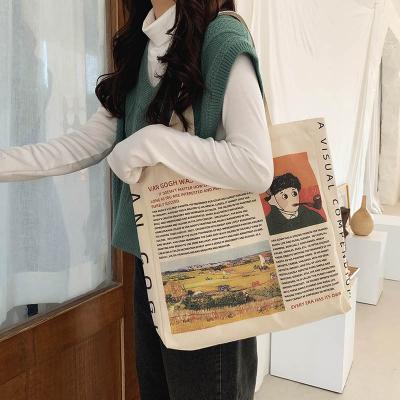 China Custom Logo Women Ladies Large Capacity Printed Female Korean Full Cross Shoulder - Retro Body Vintage Canvas Cotton Tote Bag for sale